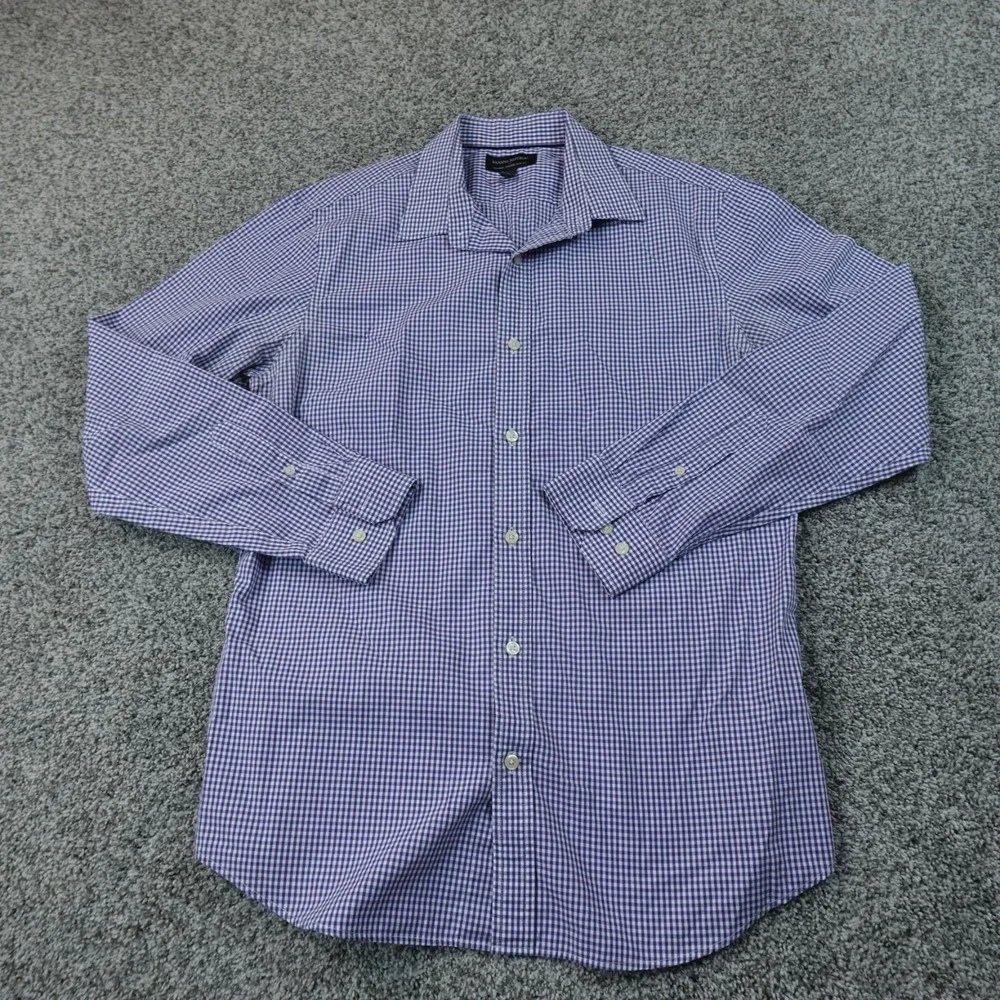 Banana Republic Shirt Mens L 16.5 35 Purple Gingham Slim Fit Button Up Dress Top